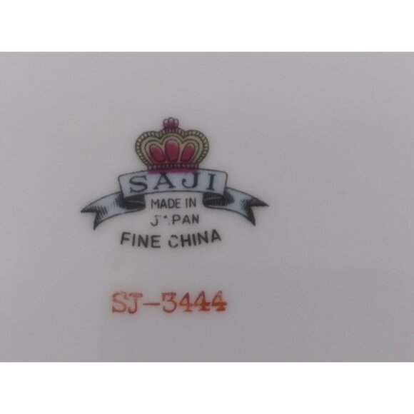 Vintage SAJI Japan Cake Plate – Large Round Porcelain Plate with Pink Roses, Gol - Picture 5 of 7